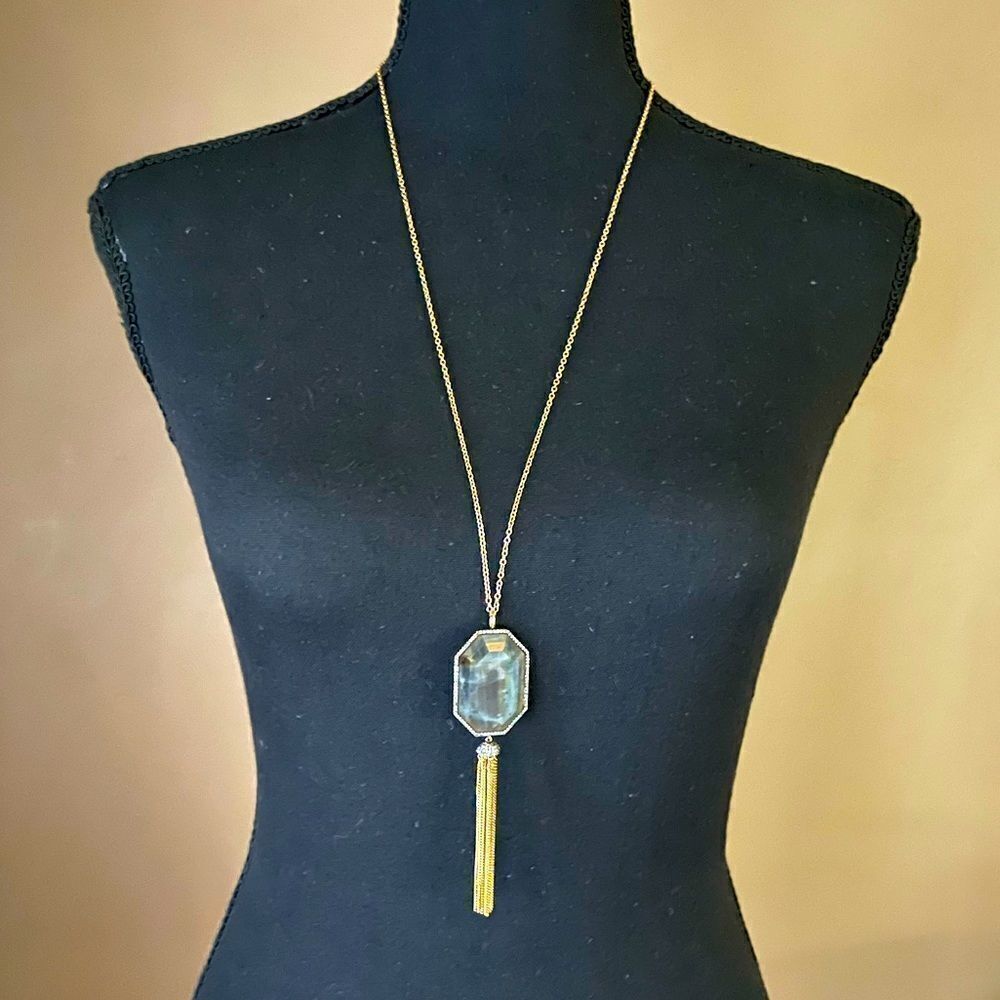 Marcia Moran Long Necklace w/ Semi Precious Stone Octagon Pendant